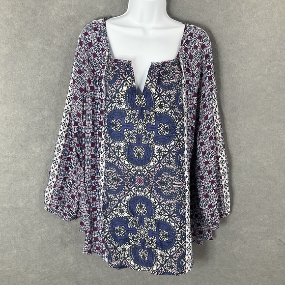 Beach Lunch Lounge Tops - Beach Lunch Lounge Top Womens Sz XL V-Neck Geometric‎ Pattern Sheer Lightweight
